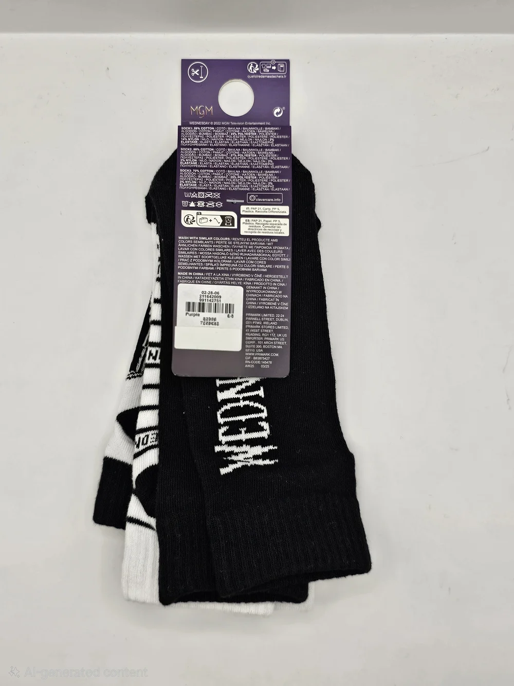 Wednesday Addams x Primark Trainer Socks, Sz Large, 3 Pairs, new with tags